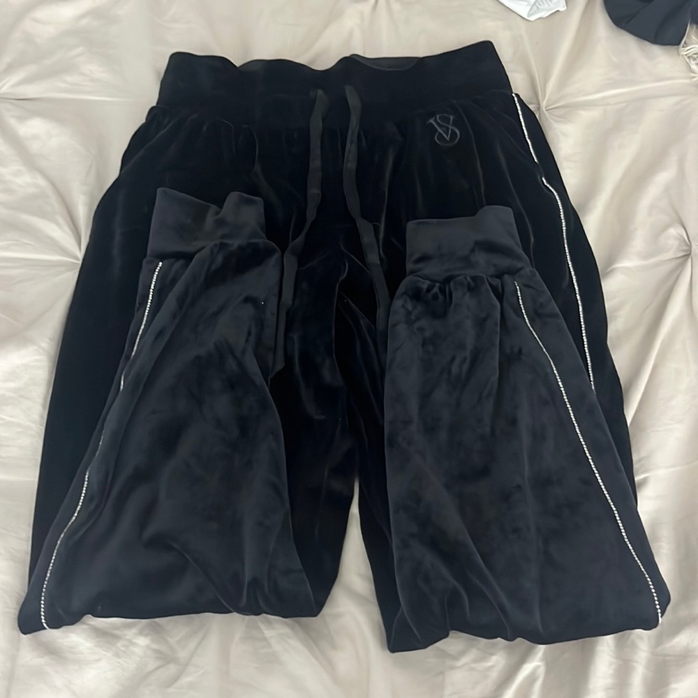 Victoria Secret Rhinestone Seam Joggers Velvet Black